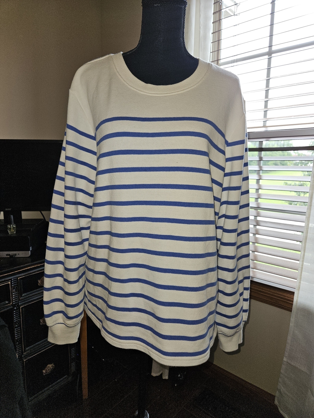 C&C California Cream and Blue Striped Long-Sleeve Tee